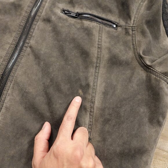 Rock & Republic Faux Leather Moto Jacket Men’s Large Gray Distressed Biker - Picture 6 of 15